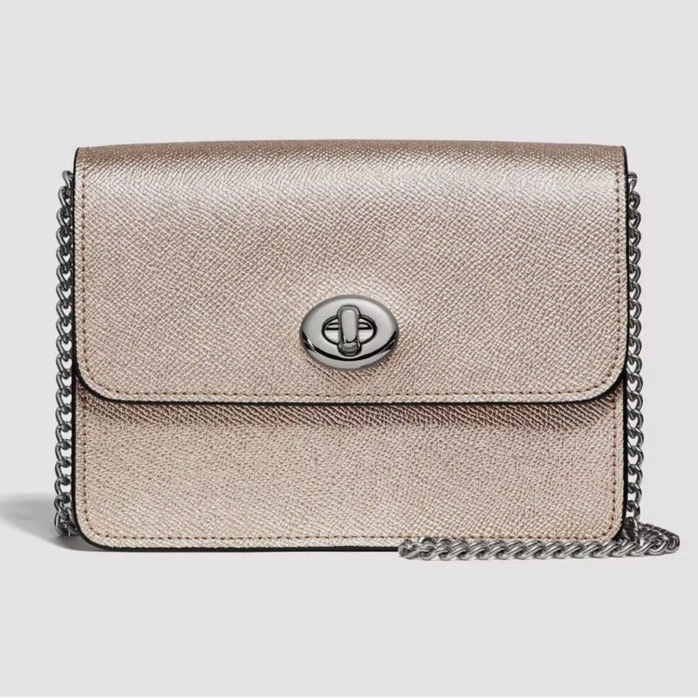 COACH Bowery Shimmery Metallic Glitter-Grain Leather Evening Bag - Platinum